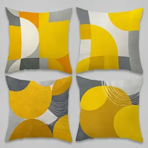 4pcs, Geometric Themed Throw Pillow Covers, Yellow Gray Color Scheme Modern Simplicity, Sofa Cover for Home, Room Decoration, Office Decoration, Living Room Decoration, Sofa Decoration, 2D Flat, Single Sided Printing, No Pillow Core