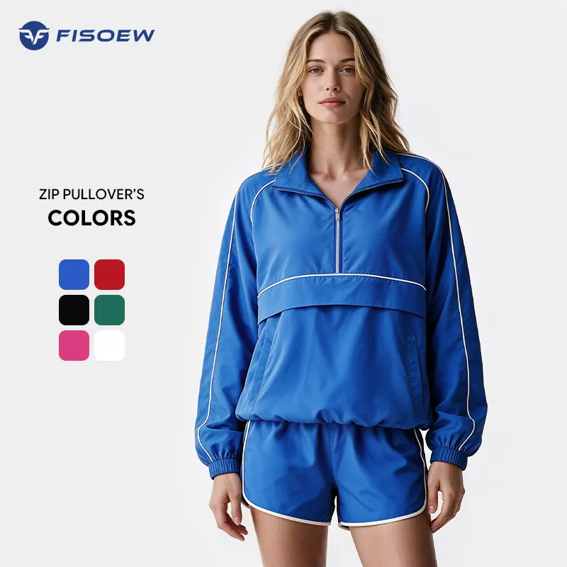Women's Fisoew Quarter-Zip Pullover - Moisture-Wicking, Lightweight, Oversized Sun Protection Jacket with Casual Sports Style for Gym, Fitness Running, Everyday Activewear (Athletic Tops, Workout Tops Included)
