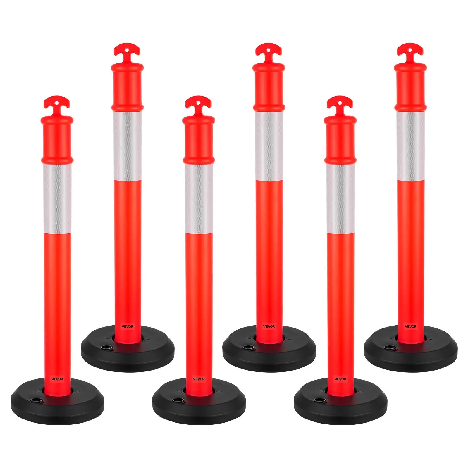 【Summerfinds】VEVOR 6 Pack Traffic Delineator Posts,45 inches Traffic Safety Cones with Fillable Base and Reflective StripsHeavy Duty Delineator Posts for Construction SiteParking LotCrowd ControlRed