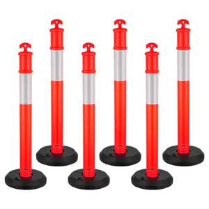 VEVOR 6 Pack Traffic Delineator Posts, Summervibes,Summervibes, 45 inches Traffic Safety Cones with Fillable Base and Reflective Strips, Heavy Duty Delineator Posts for Construction Site, Parking Lot, Crowd Control, Red