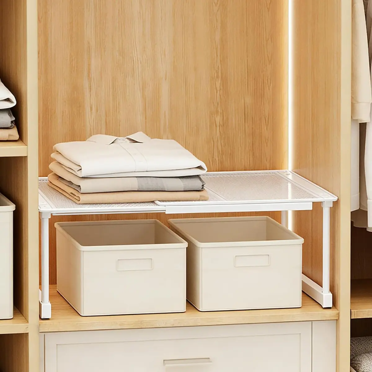 Expandable Closet Shelf Organizer – Adjustable Stackable Storage Rack for Wardrobe & Kitchen