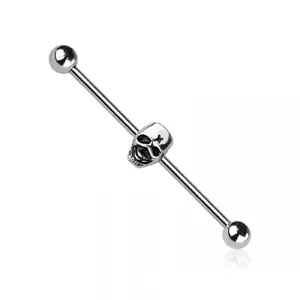 Skull Head Industrial Barbell - 316L Stainless Steel