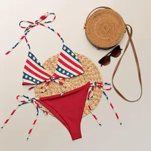Recycled String Bikini: Retro USA Stars and Stripes, Festival Wear, Gift For Her, Summer Festival, 4th Of July Merch. Pool Party Oufit..