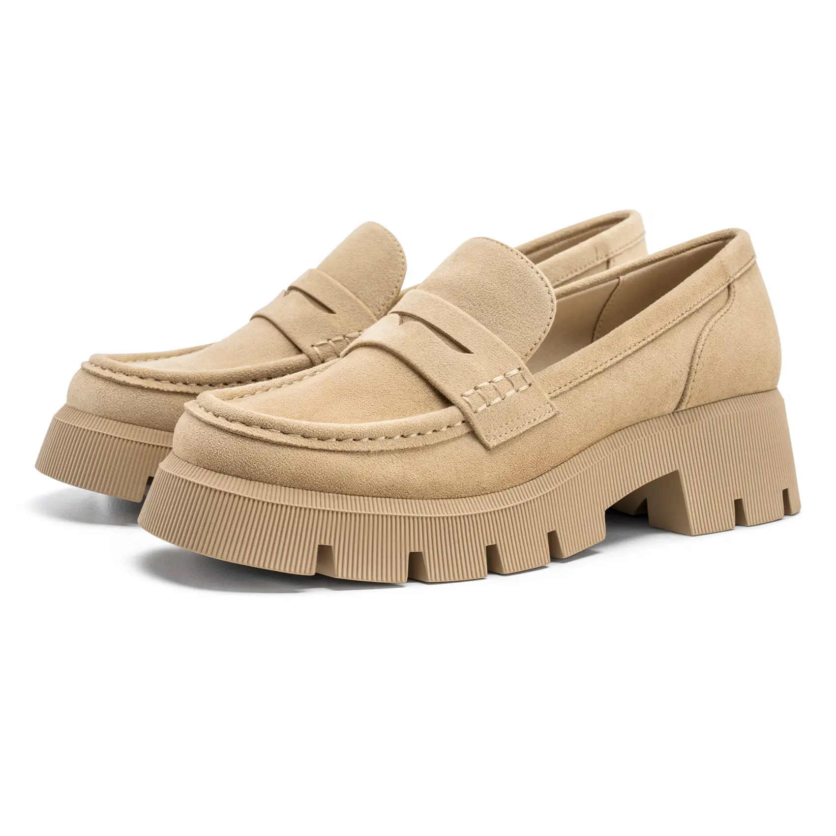 FITORY Women's Chunky Penny Loafers - Slip-Resistant Platform Slip-On Flats with Dual-Layer Latex & Sponge Cushion Insole, Round Toe for Everyday & Casual Wear, Slip Resistant Shoes
