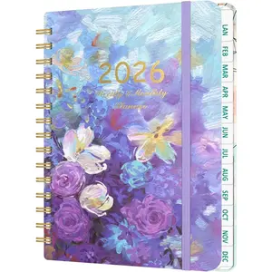 2026 Weekly and Monthly Planner - 2026 Hardcover Calendar Planner, Jan. 2026 - Dec. 2026, Daily Agenda Book with Tabs, -Wire Binding,  Pocket, School Teacher Student Supplies, A5(6.3" x 8.5") (Flower)