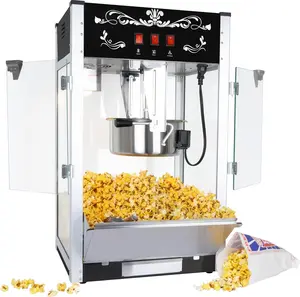Commercial Popcorn Machine-16 Oz Kettle,80 Cups per Batch,1450W Power,3-Switch Control, Theater Style Popper with orSteel Frame & Tempered Glass Doors, 1 Scoop & 2 Spoons Included BLACK