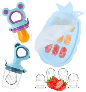 Baby Fruit Feeder Baby Breastmilk Popsicle Molds, Food Freezer Tray Storage Containers, Silicone Pacifier Feeder and Teether, Includes 6 Extra Food Pacifier