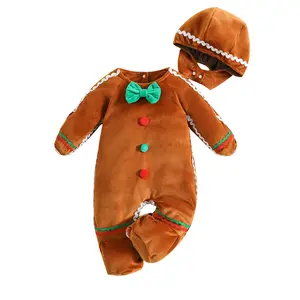 Baby Gingerbread Costume Boy Girl Christmas Outfit Gingerbread Onesie Footies Romper with Hat Cute Cosplay Outfit