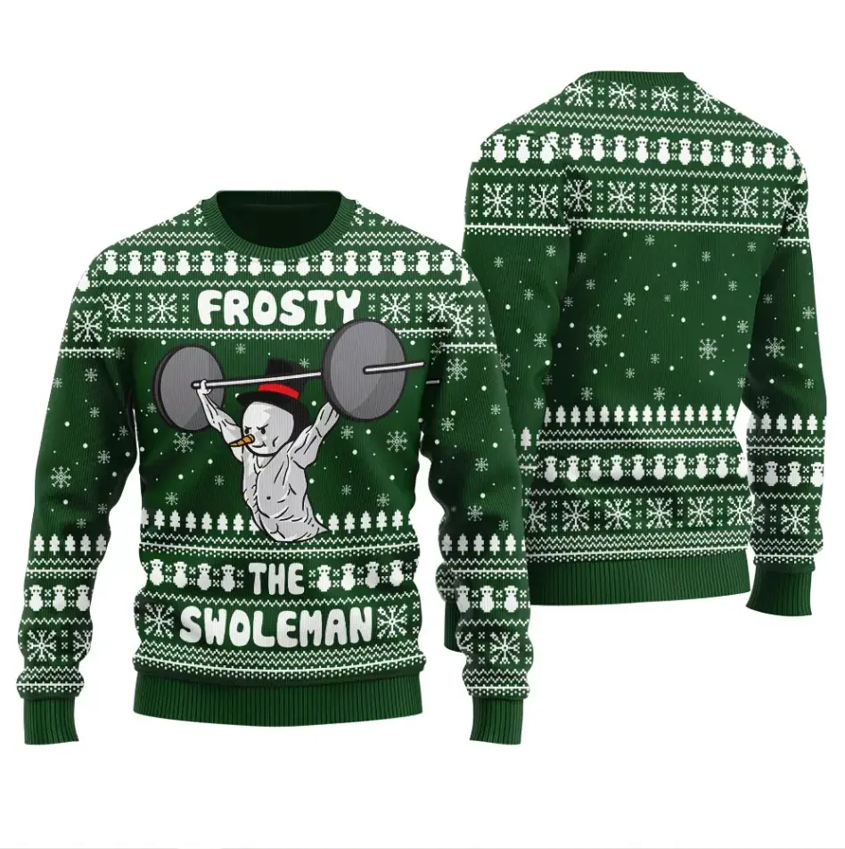 Funny Frosty The Swoleman Christmas Sweater – Gym Snowman Holiday Knit Pullover | Ugly Xmas Sweater for Fitness Lovers