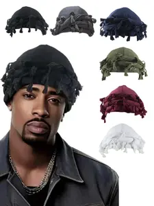 Men's Solid Color Ruffle Trim Beanie Hat, Casual Trendy Beanie Hat, Fashionable Hair Accessories for Daily Wear for Men