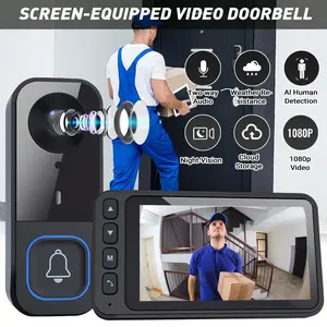 4.5 Inch Wireless Video Doorbell with Screen, 1080P Visual Camera, Two-Way Audio & Infrared Night Vision