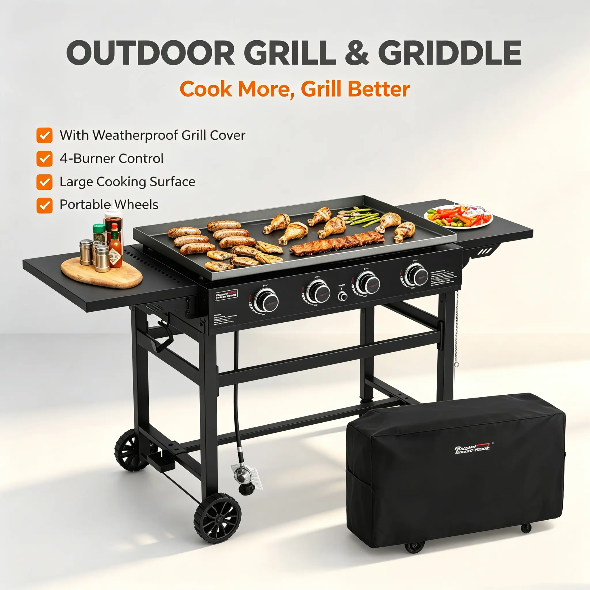 Royal Gourmet GB4001C 35-Inch 4-Burner Propane Gas Griddle with Cover, 52,000 BTU Flat Top Grill, 766 Sq. In. Large Outdoor Griddle for Backyard BBQ, Camping, Tailgating & Patio Cooking, Black