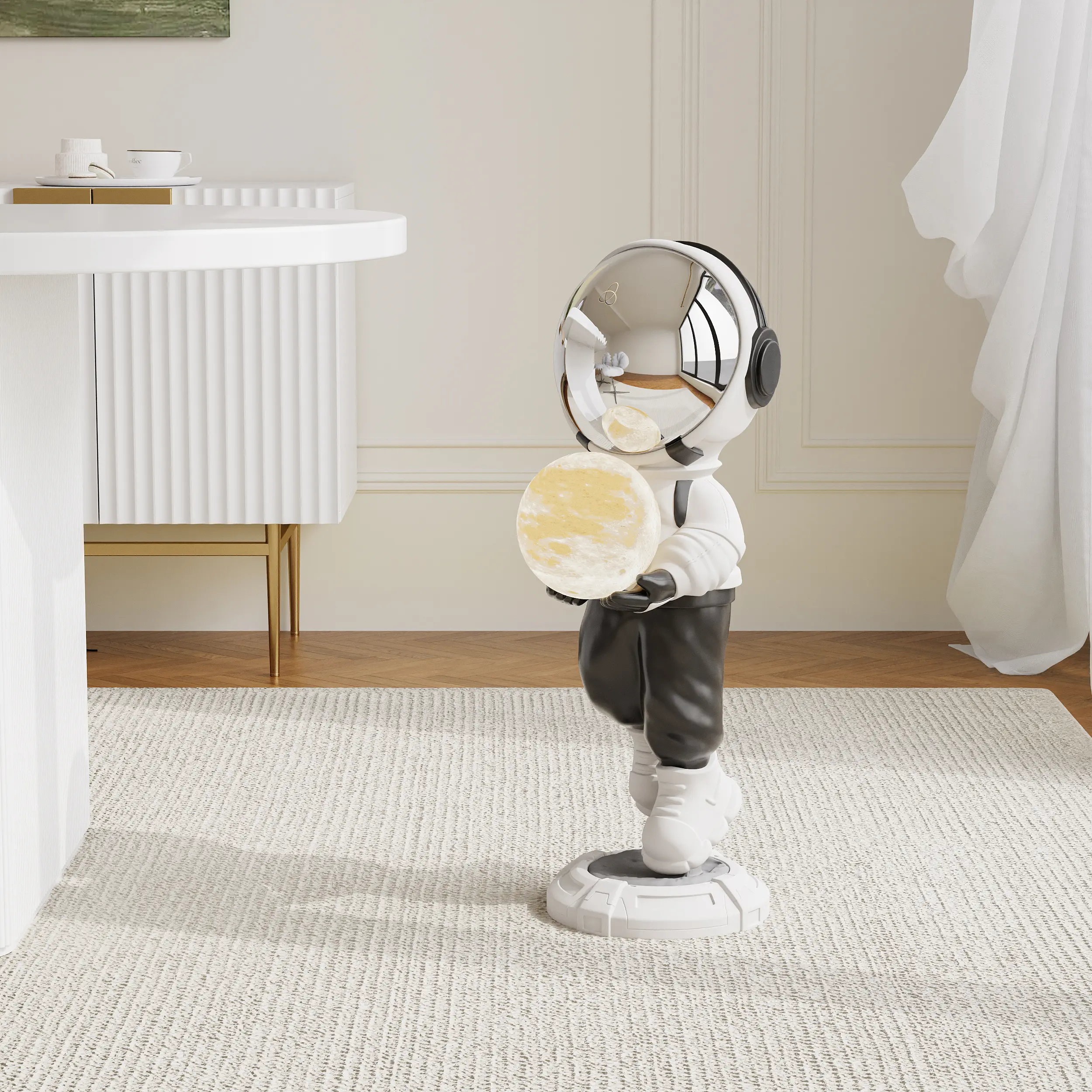 Homary 28.8" Standing Rechargeable LED Light Moon Globe Astronaut Resin Figurine - USB Charging, Light Switch, Reflective Decorative Artificial Moon Statue, Living Room Ornaments, Gift-Worthy Home Decor Accent, None