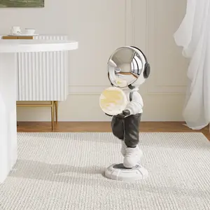 Homary 28.8" Astronaut Floor Sculpture Figurine Ornament Art Decor with LED Moon Globe USB Charging for Living Room Bedroom Office