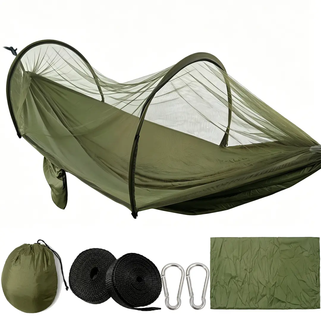 Double Camping Hammock with Mosquito Net, Sunshade Tarp, Heavy-Duty 2-Person Capacity, Sturdy Metal Carabiners - Portable Travel Hammock for Outdoor Camping, Backyard Use，Hammock camp，durable hammock