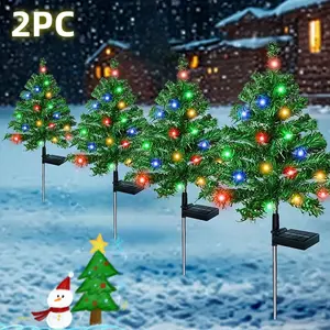 2pcs Solar Powered Christmas Tree Lights, Dual-Mode, Outdoor Garden Decoration for Christmas Passages, Yards, Front Doors, Cemetery, Lawns, Perfect Holiday Gift, Christmas Lights Outdoor Solar, Holiday Decorations
