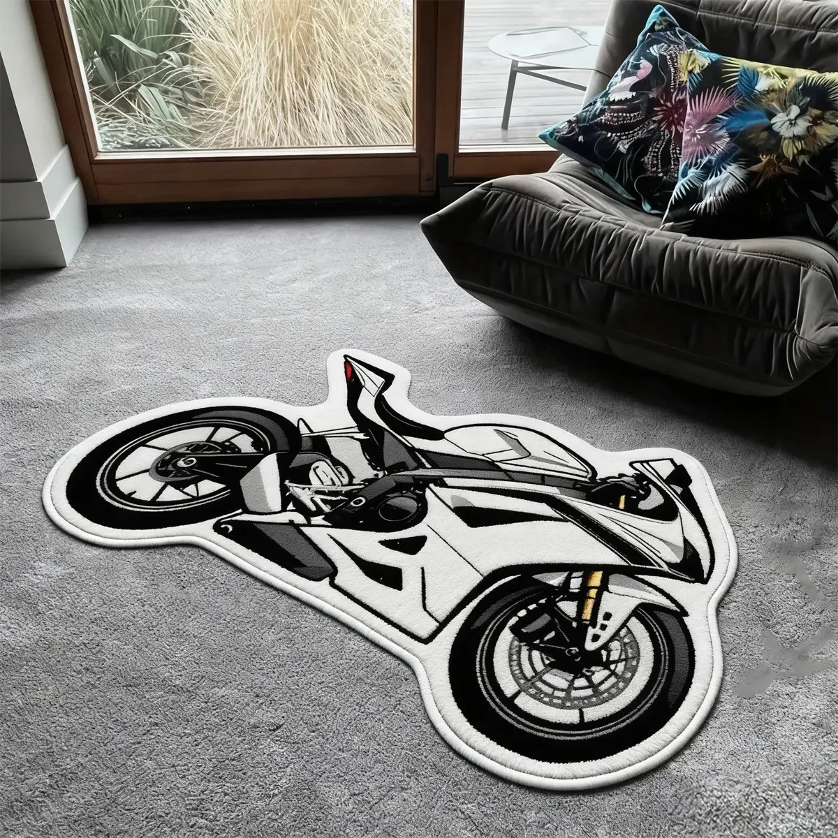 Fashion Vintage Motorcycle Rug, Creative Home Decoration Mat, Soft Comfortable Plush Foot Pad, Suitable for Living Room Bedroom Closet Casual Area, Decorative Rug, Home Decorative Rugs, Decorative Fluffy Rug, Polyester Fiber Rug