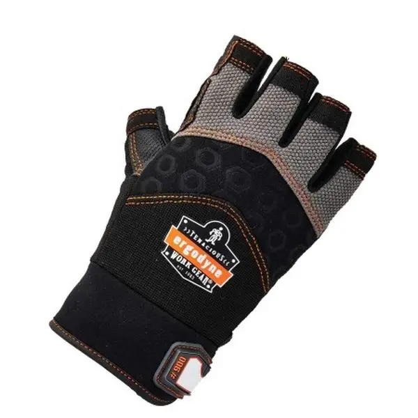 Ergodyne 150-17694 ProFlex 900 Half-Finger Impact Gloves - Black, Large, Velcro, 0.43 lbs, Breathable Spandex, Finger Webbing Loops, Easy On/Off, Patent Pending, for Deburring, Power Tool Operation Work Safety Equipment