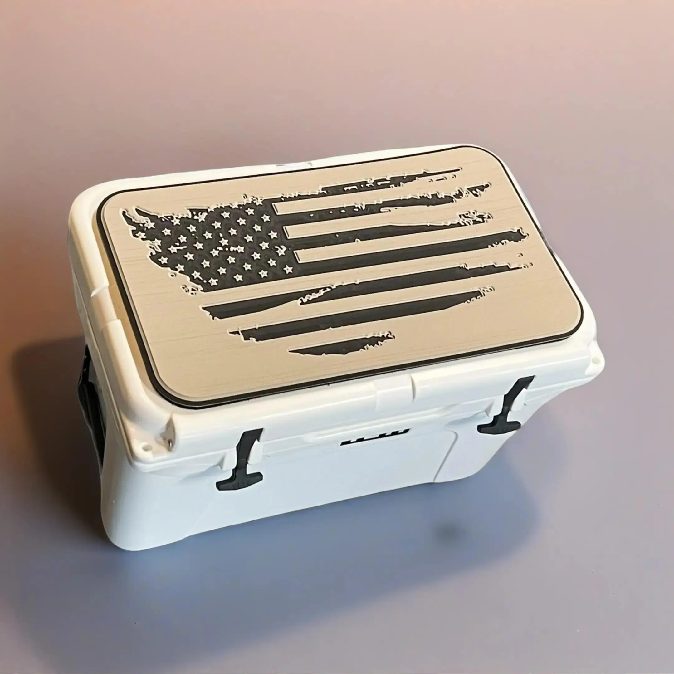 RTIC Cooler Pad with Torn American Flag Logo - Tan/Black Mat - Fits RTIC Cooler Lids - 3M Adhesive Peel-and-Stick - UV-Stable, Stainproof, Weatherproof, Slip-Resistant, Comfortable, Water-Repellent - Made in USA