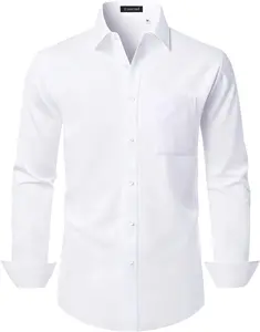 Men's Long Sleeve Stretch Regular Fit Dress Shirt - Wrinkle Free Button Down with Pocket for Casual Formal Wedding Occasion