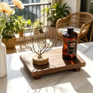 1/2 piece set of solid wood material, natural walnut tone, visible texture, low bottom rectangular design, with feet, anti slip and stable structure, enhancing your small items, very suitable for dressing tables and home decoration, Aesthetic