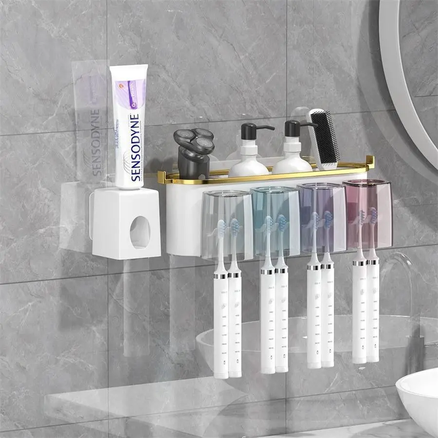Toothbrush Holder Set with Gargle Cup, Wall Mounted, No Drill, Bathroom Organizer, Toothbrush Holders for Bathrooms, Gift Decor, Toothbrush Storage Holder, 1 Count