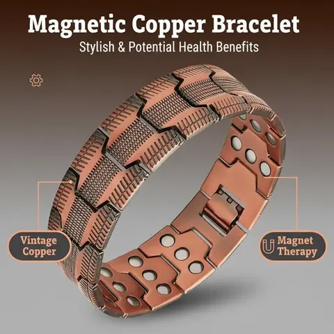 Trendy Men's Adjustable Copper Magnetic Bracelet, 5000 Gauss Strength, Hypoallergenic, Durable, Daily Wear & Party Accessory, Health & Wellness Jewelry,   for Dad, Husband, Boyfriend perfect family gift