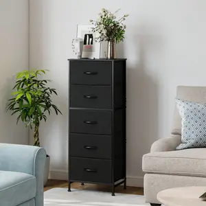 Modular Storage Cabinet with 5 Fabric Drawers - Sturdy Steel Frame & Wood Top, Stackable 3-Tier Organizer for Bedroom, Closet, Living Room & Office, Easy Assembly