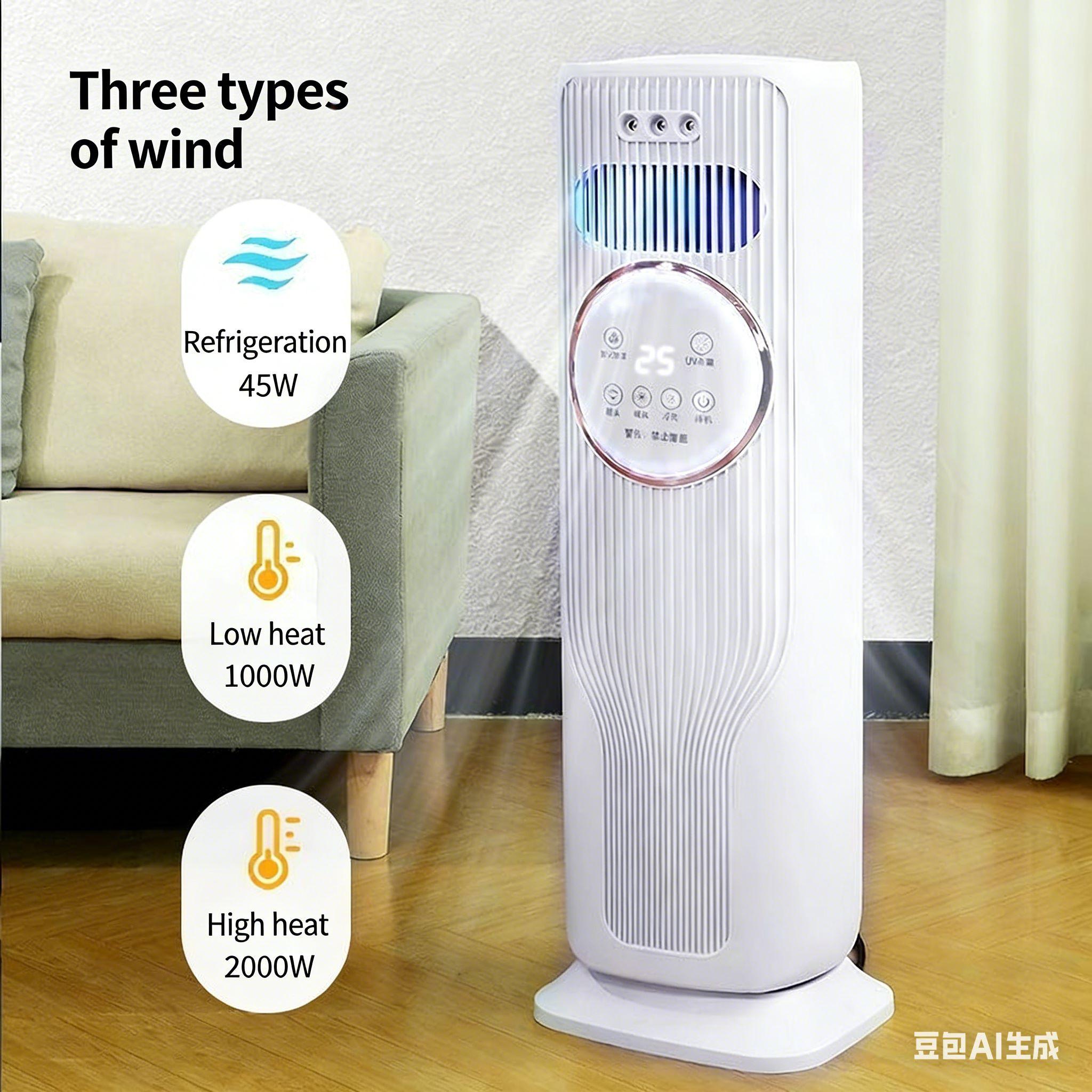 Year-Round Home Comfort: 2-in-1 Bladeless Tower Fan & Space Heater – 3 Speed Fan, 2 Heat Levels, Remote Control, Ice/Water Cool Breeze, Space-Saving, High Efficiency – Perfect for Indoor Use, Bedroom, Office – Safe Quiet Heating & Cooling
