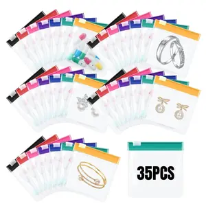 35Pcs Small Pouch Bags Zippered Pouch Set Reusable Translucent Self Sealing Organizer Travel Plastic Bags with Slide Lock for Medicine Jewlery