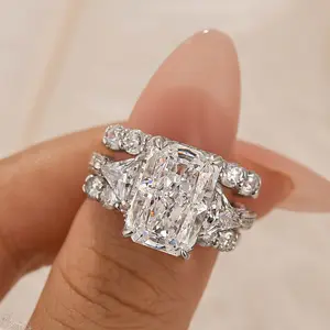 Maxine 925 Sterling Silver 5.0ct Radiant Cut 3PC Engagement Ring,5A Cubic Zirconia Women's Ring Jewelry,Promise Ring for Daily,Travel,Proposal,Wedding,Birthday,Anniversary