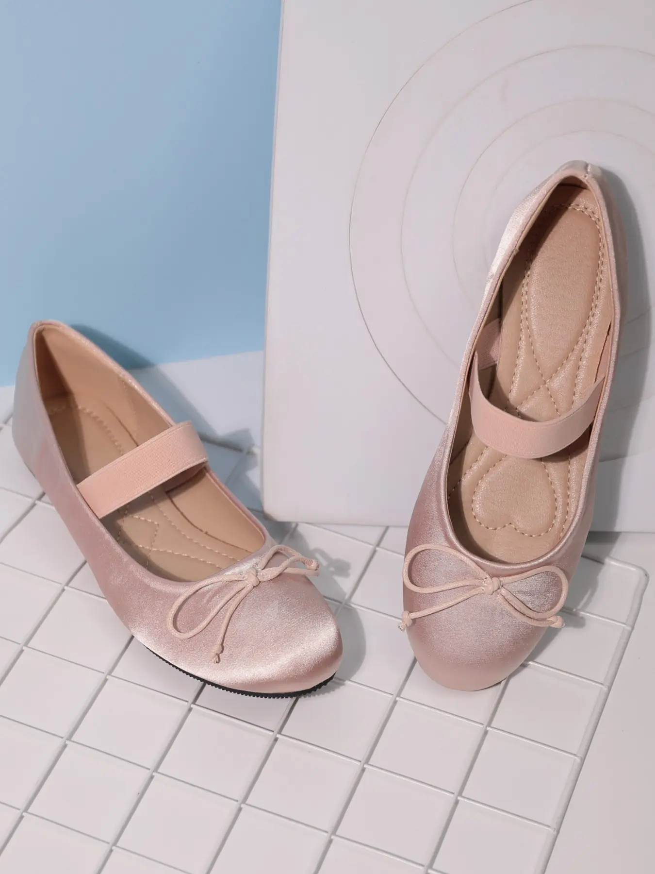 Women Satin Soft Non‑Slip Balletcore Mary Jane Flats, Summer Daily Dating Vacation Footwear, Elastic Ankle Strap Cute Bow Decor Large‑Size Friendly Slip‑on Flat Shoes
