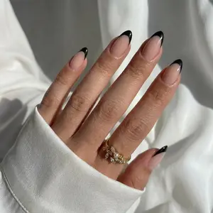 Black French Almond Nails - Press On Nails