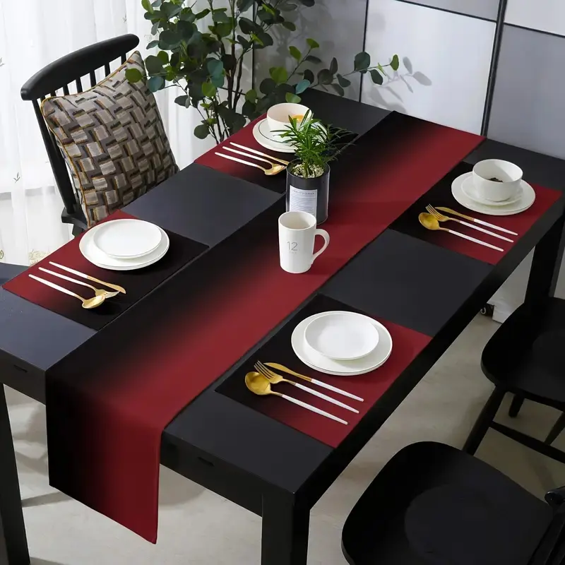 5-piece/7-piece linen table flag and placemat set, suitable for holiday, birthday, party, banquet, wedding season decoration, rural style and Modern home decor, restaurant kitchen table layout (72 inch table flag with 4/6 placemats)