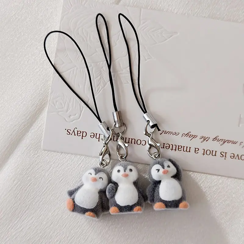 Cute Resin Plush Penguin Phone Strap Keychain, Key Chain Decorations, Animal Pendant Decoration for Bags and Phones, DIY Craft Gift Idea, Keychain Wristlet Strap