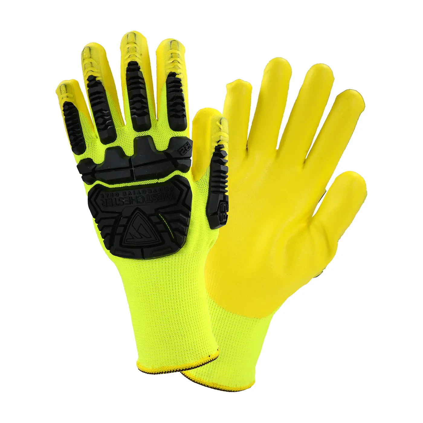 MEDIUM Seamless Knit Polyester Glove with Impact Protection and Nitrile Coated Foam Grip on Palm & Fingers  (1 PAIR)