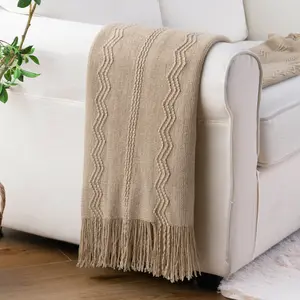 Battilo I Wavy Pattern Fringe Throw, Spring Decorative Throw Blanket for Sofa Bed Room Home Decor, 50"x60"