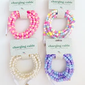 6ft Beaded Phone Charger Usb-A & Dual Usb-C Lightning Cable