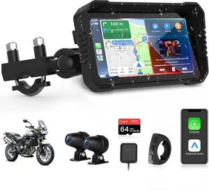 4K Motorcycle CarPlay 6.25 inch Carplay Motorcycle Screen/Android Auto for Moto Dash cam with Dual Cameras GPS Navigation for Motorbike Remote Control, Light Sensor, Siri, 64GB TF Wterproof
