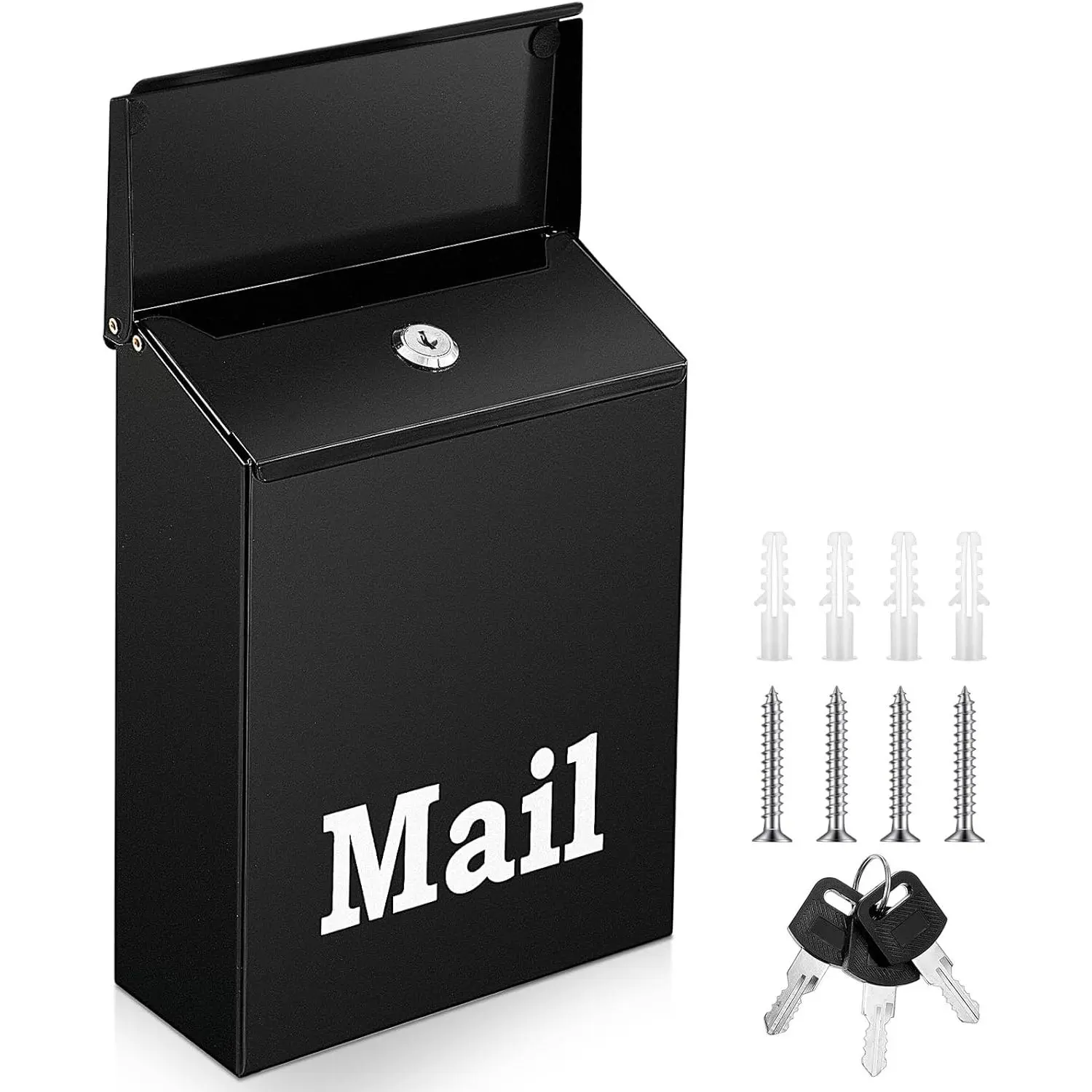 10 x 7 x 3 Inch Small Black Mailbox with Lock for Outside Wall Mount Classic Galvanized Steel Mailbox Rust Proof Apartment Porch Box Safe Key Drop  Box for Home