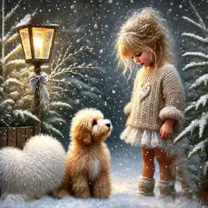Cute Golden Retriever Puppy Girl Winter Street Lamp Art Painting Diamond Painting 5D DIY Diamond Painting Kit Full Drill Square Round Diamonds Embroidery Cross Stitch Art Craft Home Wall Decor Unique Art Gift Living Room Handmade Decorative Painting Set