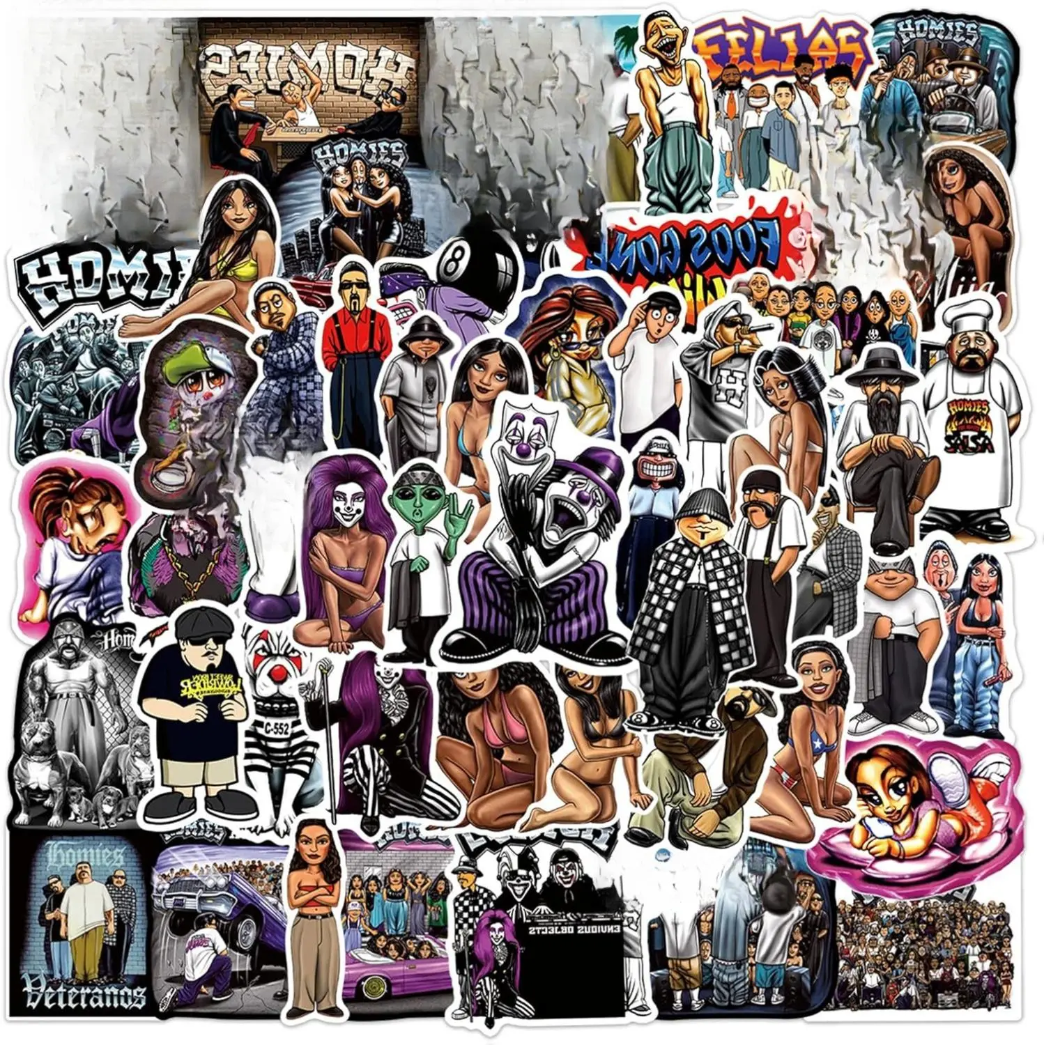Homies Stickers, 100PCs, Cool Aesthetic Vinyl Stickers and Decals, Laptop Water Bottle for Hydro Flask, Car, Planner, Skateboard, Kids, Toddlers, Adults, Holiday Gifts Stickers[Homies100]