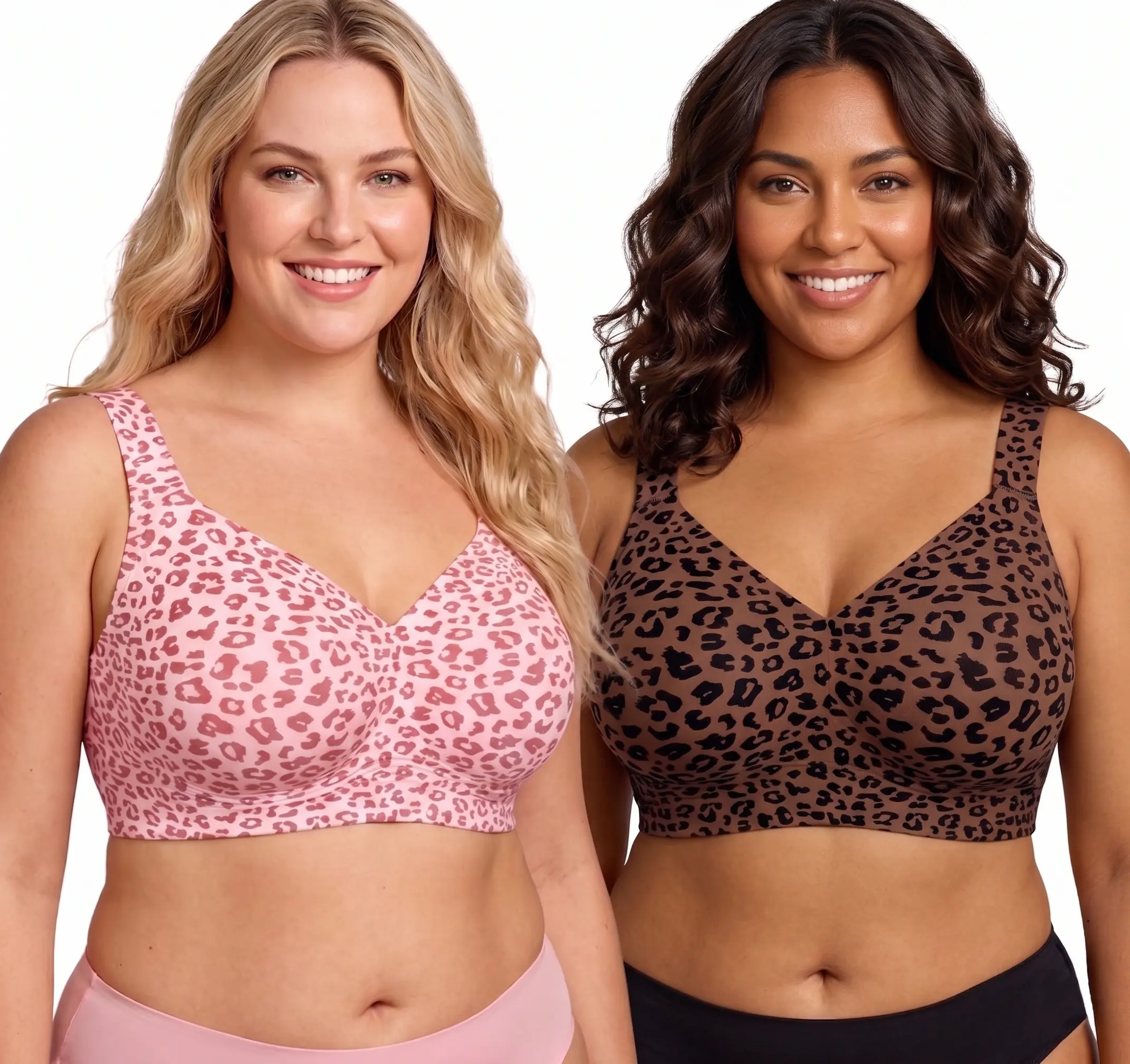 WEPOLD Leopard Print Bra Womens Deep V Wireless Supportive Bra Push Up Seamless Bralette No Underwire Comfort Soft Plunge T-Shirt Bras Sexy Animal Print High Support Compression Everyday Bra Wings-5