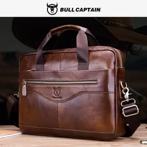 Men's Genuine Leather Laptop Briefcase, Single-Shoulder Crossbody Bag, Top-Layer Cowhide Business Briefcase, Large Capacity Computer Handbag for Business Trips