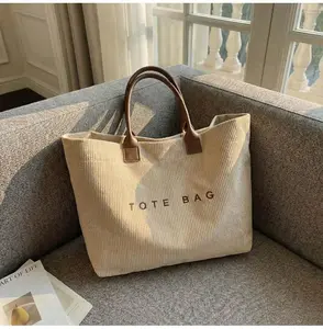 2026 Casual Fashion Corduroy Handbag, Large Capacity,  Letter Design, Perfect for Work & Daily Use, Stylish and Spacious Shoulder Bag, Handbag Tote Bag