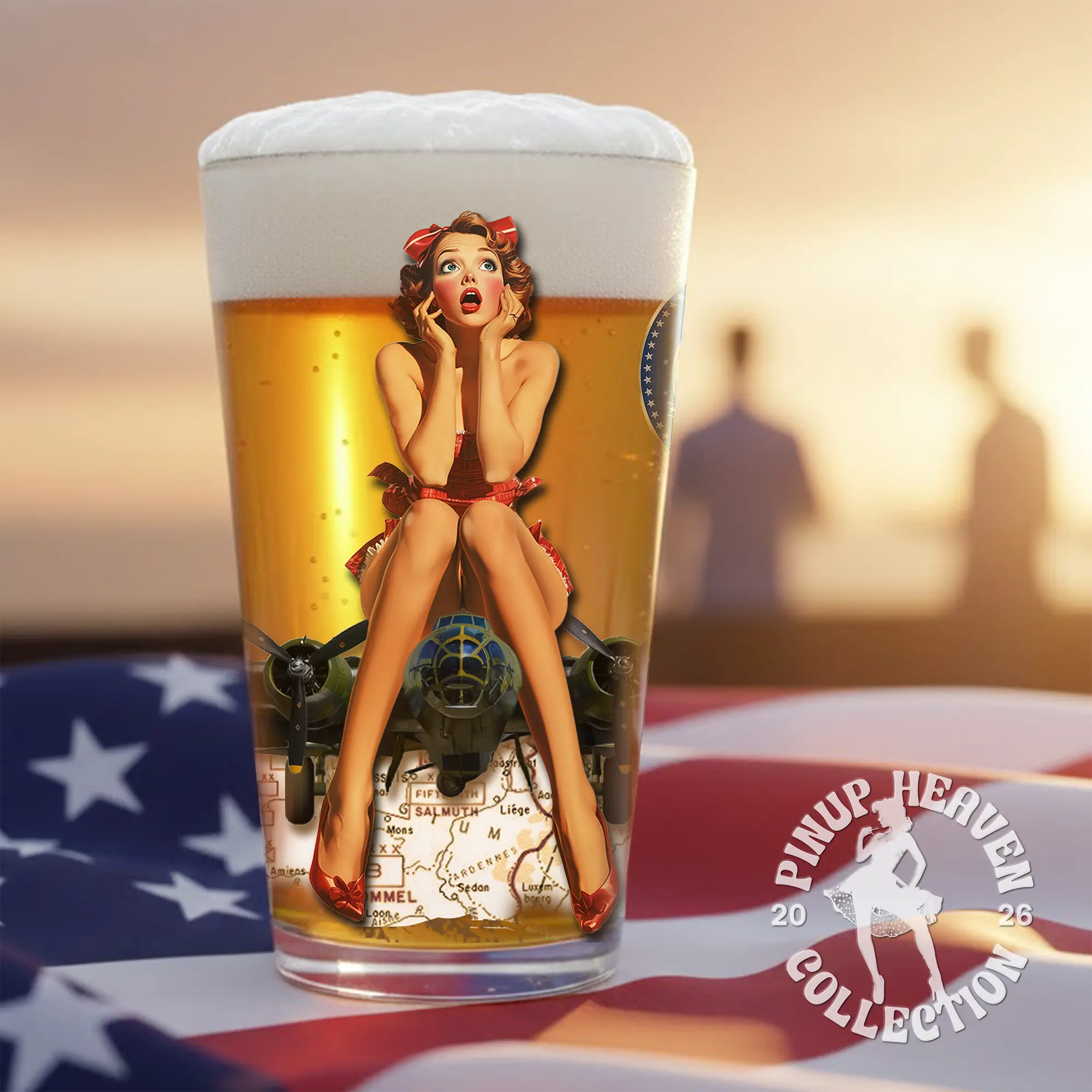 B-17 Flying Fortress Pint Glass  America 250th Collection, Patriotic 16oz Beer Glass | Vintage Barware