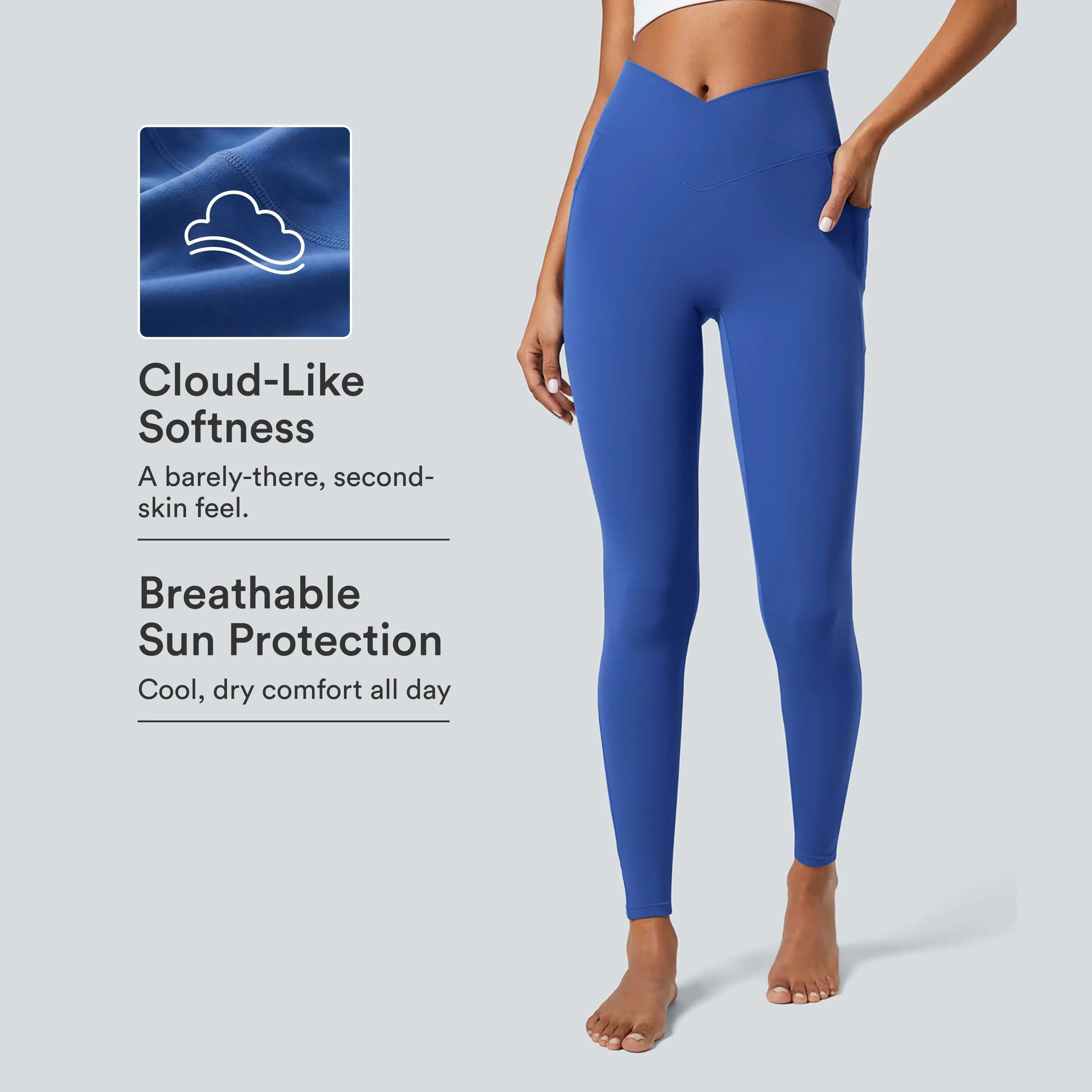 Halara Softlyzero Crossover Pocket Plain Leggings-UPF50+
