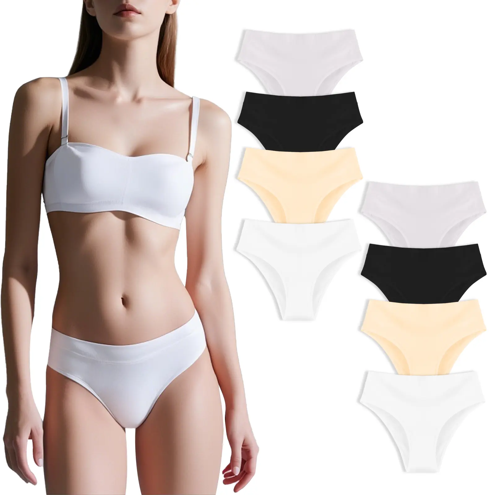 Women's Cotton Panties - 4pcs/8pcs, Mid-High Waist Bikini Underwear, Modest Casual Breathable Lightweight Soft Solid Color Briefs for Ladies, Hipster Coverage, Sizes M to 4XL