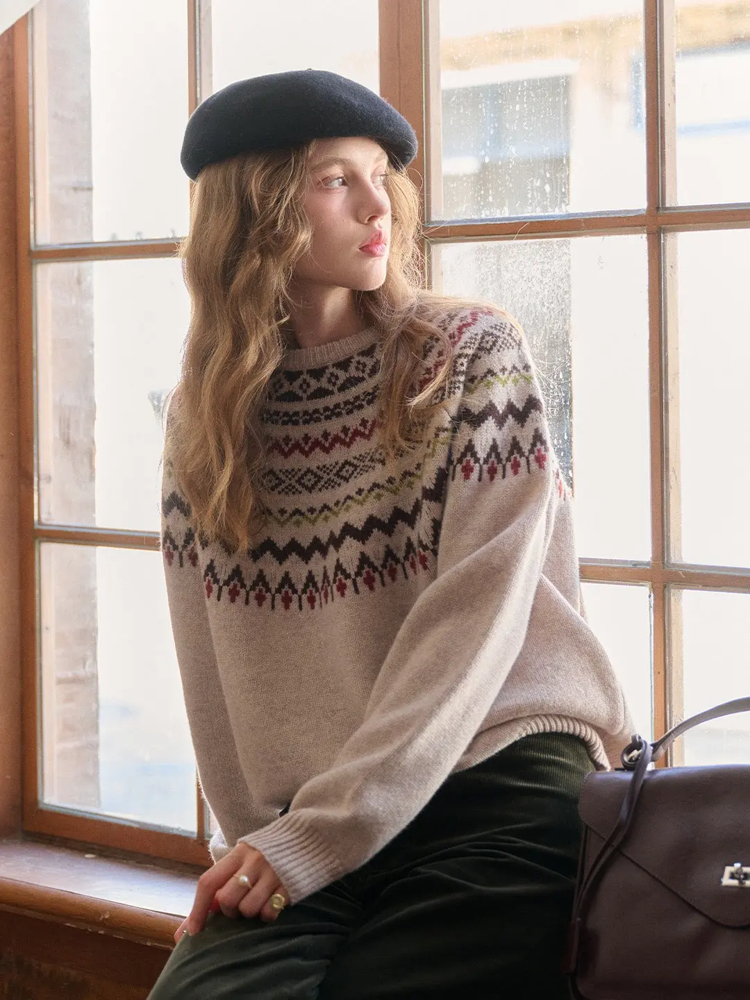 Aliza Round Neck Fair Isle Wool Sweater