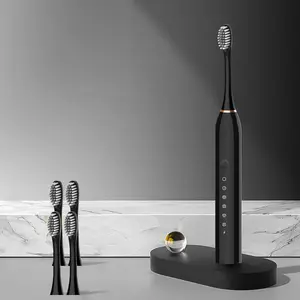 Electric toothbrush: 7 vibration modes, gentle on gums, capable of deep cleaning and whitening - suitable for families, sensitive teeth, orthodontic teeth. Black model, equipped with 4 brush heads,Father's Day Gift